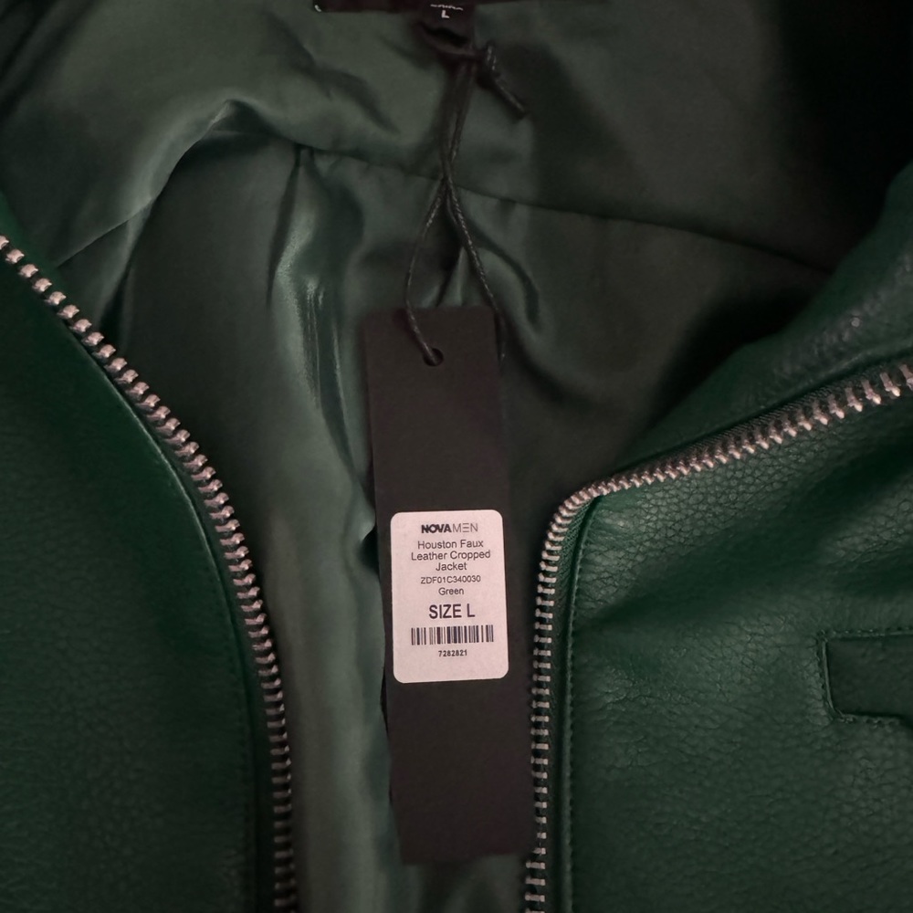 Large green faux leather coat